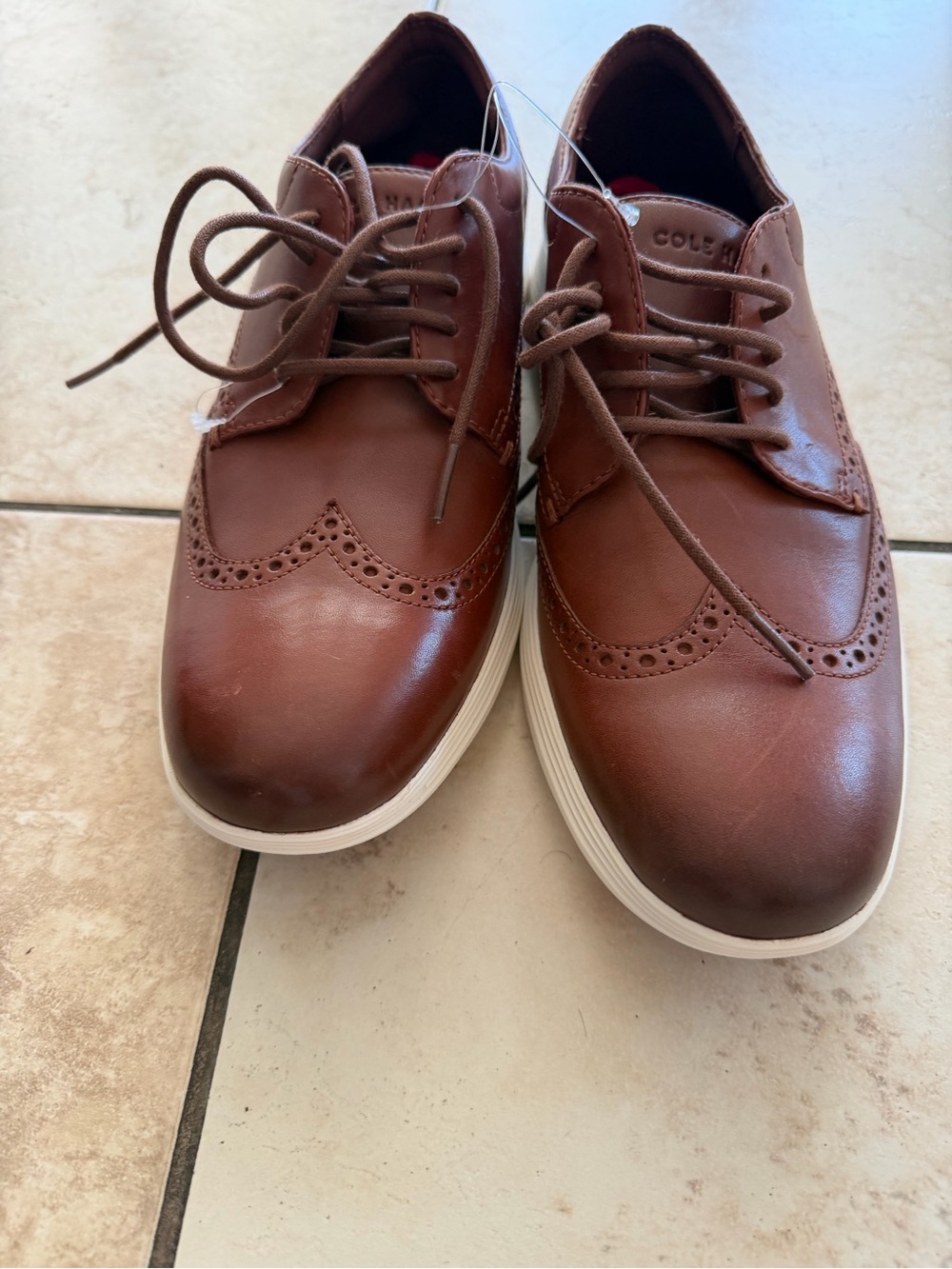 Cole Haan Brown Leather Wingtip Derbys with White Soles